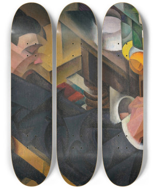 Triptych art skateboard deck of Paul Kotlarevsky Portrait Of A Man Reading by Paul Kotlarevsky (1883-1950)