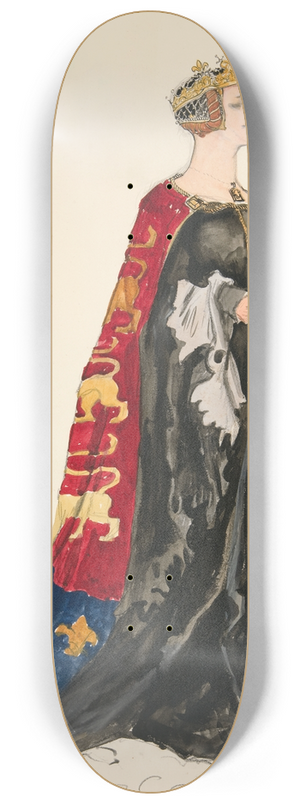 Edwin Austin Abbey - The Queen (in black), costume sketch for Henry Irvings 1898 Planned Production of Richard II 8.25 inch art skate deck