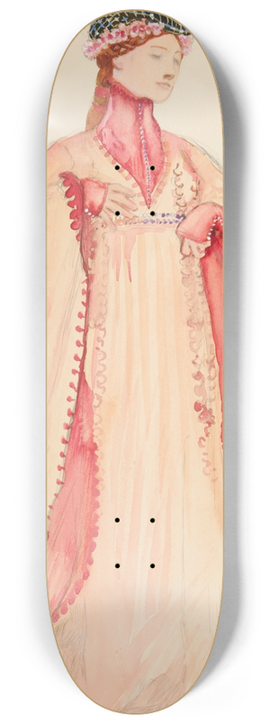 Edwin Austin Abbey - The Queen (in pink), costume sketch for Henry Irvings 1898 Planned Production of Richard II 8.25 inch art skate deck