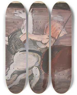 Triptych art skateboard deck of Cyprin Majernk Bull Fight by Cyprian Majernik (1909-1945)