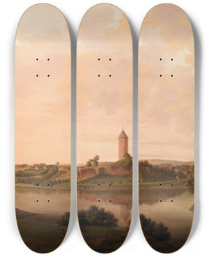 Triptych art skateboard deck of Christian Heinrich Grosch Prospekt Af Vordingborg by Christian Heinrich Grosch (1801-1865)