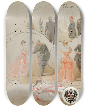 Triptych art skateboard deck of Mihly Zichy Alexander Iii At A Court Ball by Mihaly Zichy (1827-1906)