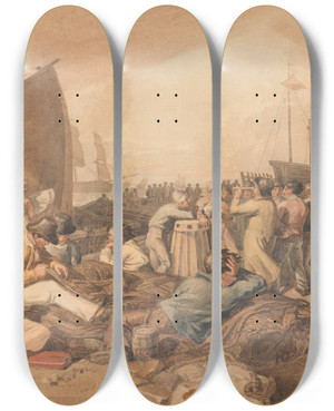 Triptych art skateboard deck of Joshua Cristall Dover Pier_2 by Joshua Cristall (1765-1847)