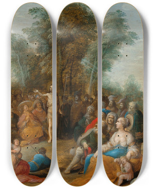 Triptych art skateboard deck of Frans Francken The Younger Saint John The Baptist Preaching In The Wilderness by Frans Francken the Younger (1581-1642)