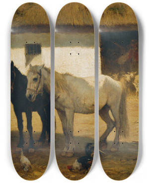 Triptych art skateboard deck of Otto Von Thoren Ungarischer Bauernhof by Otto Von Thoren (1823-1889)