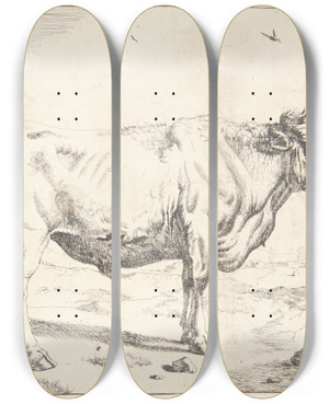 Triptych art skateboard deck of Marcus De Bye Stende Stud_3 by Marcus de Bye (1638-1688)