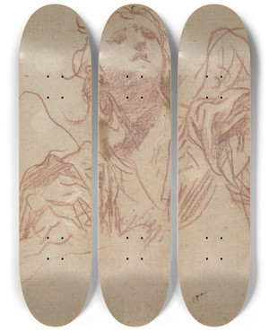 Triptych art skateboard deck of Baldassarre Franceschini Halffigure Of An Angel Looking Upward by Baldassarre Franceschini (1611-1689)