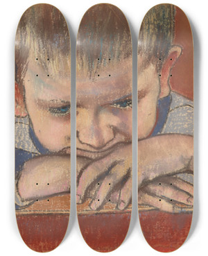 Triptych art skateboard deck of Stanisaw Wyspiaski Mietek Leaning On Hands by Stanislaw Wyspianski (1869-1907)