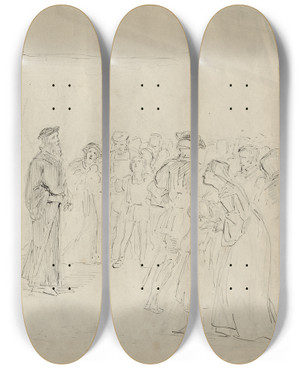 Triptych art skateboard deck of Matthijs Maris Scne Uit Shakespeare Man Op Weg Naar Zijn Executie by Matthijs Maris (1839-1917)