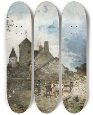 Triptych art skateboard deck of Johan Barthold Jongkind Le Chautay Nivre by Johan Barthold Jongkind (1819-1891)