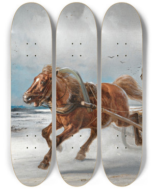 Triptych art skateboard deck of Petr Nikolaevich Gruzinsky Sleigh Driver by Petr Nikolaevich Gruzinsky (1837-1892)