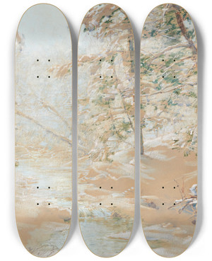 Triptych art skateboard deck of Walter Launt Palmer In The Glen by Walter Launt Palmer (1854-1932)