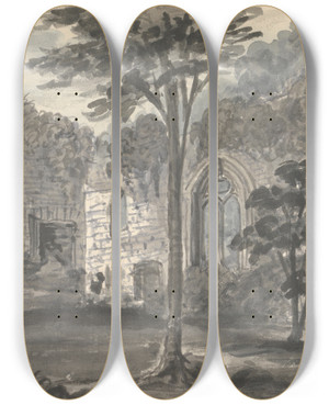 Triptych art skateboard deck of Anne Rushout Abbey At Birkenhead 1830 by Anne Rushout (1767-1849)