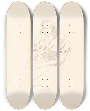 Triptych art skateboard deck of Jn Novk Tdia Sediacej Eny by Jan Novak (1921-1944)