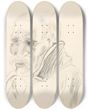 Triptych art skateboard deck of Jn Novk Obrk Na Starch Horch by Jan Novak (1921-1944)