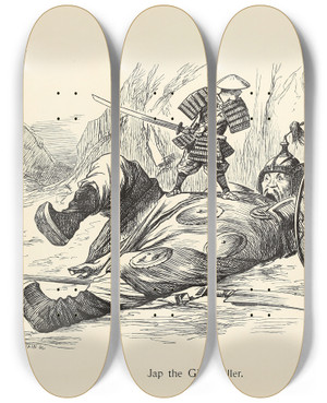Triptych art skateboard deck of Sir John Tenniel Jap The Giantkiller by Sir John Tenniel (1820-1914)