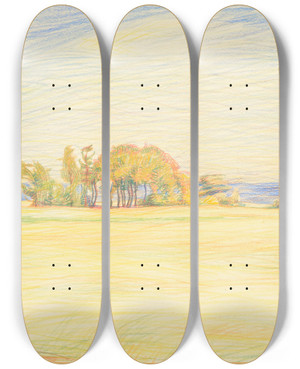 Triptych art skateboard deck of Nikolai Triik Rutja Maastik by Nikolai Triik (1884-1940)