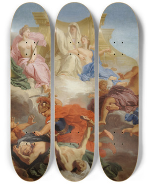 Triptych art skateboard deck of Jean Jouvenet Le Triomphe De La Justice by Jean Jouvenet (1644-1717)