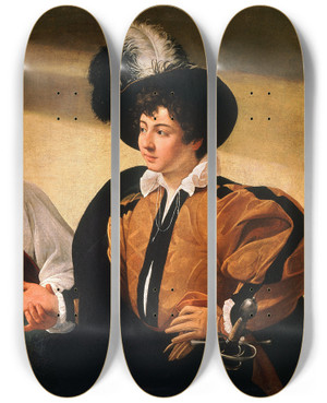 Triptych art skateboard deck of Caravaggio The Fortune Teller by Caravaggio (1571-1610)