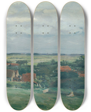 Triptych art skateboard deck of Hans Tichy Hollndische Landschaft by Hans Tichy (1861-1925)