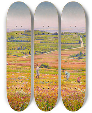 Triptych art skateboard deck of Gustave Cariot La Cueillette Des Fleurs by Gustave Cariot (1872-1950)