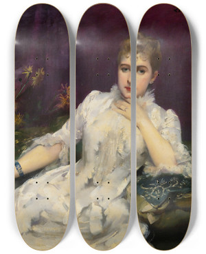 Triptych art skateboard deck of Louise Abbma La Dame Avec Les Fleurs by Louise Abbema (1853-1927)