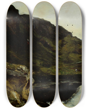Triptych art skateboard deck of Thodore Rousseau Landscape_2 by Theodore Rousseau (1812-1867)