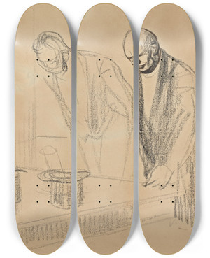 Triptych art skateboard deck of Jeanlouis Forain The Hats Of The Allies Recto by Jean Louis Forain (1852-1931)