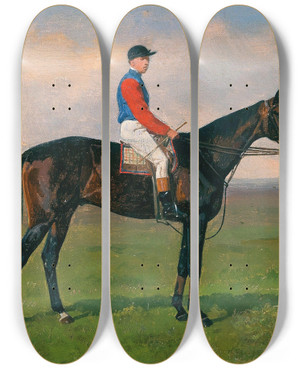 Triptych art skateboard deck of Emil Volkers A Jockey On Horseback by Emil Volkers (1831-1905)