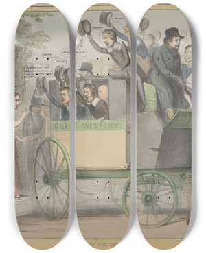 Triptych art skateboard deck of John Doyle Breaking Up For The Vacation by John Doyle (1939)