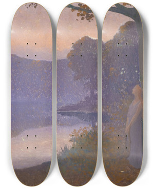 Triptych art skateboard deck of Alphonse Osbert La Muse Du Lac by Alphonse Osbert (1857-1939)