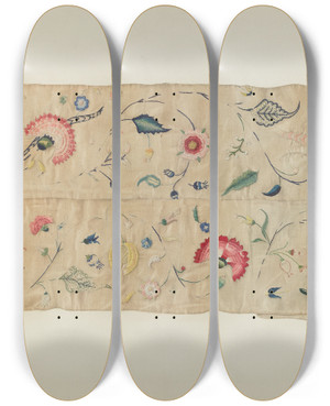 Triptych art skateboard deck of Martha Elliot Embroidery by Martha Elliot