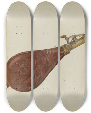 Triptych art skateboard deck of Alf Bruseth Powder Flask by Alf Bruseth