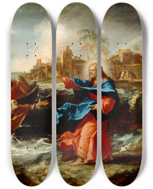 Triptych art skateboard deck of Sebastiano Ricci The Miraculous Draught Of Fishes by Sebastiano Ricci (1659-1734)