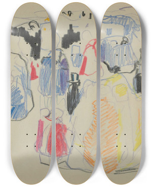 Triptych art skateboard deck of Edvard Munch Untitled 28 by Edvard Munch (1863-1944)