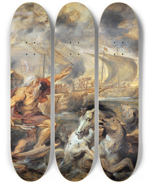 Triptych art skateboard deck of Peter Paul Rubens The Voyage Of The Cardinal Infante Ferdinand Of Spain From Barcelona To Genoa In April 1633 by Peter Paul Rubens (1577-1640)