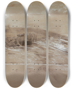 Triptych art skateboard deck of Winslow Homer Seacoast With Scrub Pines Prouts Neck Eastern Point_1 by Winslow Homer (1836-1910)