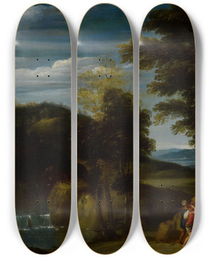 Triptych art skateboard deck of Domenichino Landscape With A Hermit by Domenichino (1581-1641)