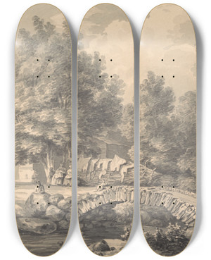Triptych art skateboard deck of Thomas Hearne A Rustic Scene by Thomas Hearne (1744-1817)