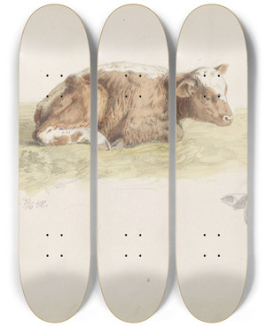 Triptych art skateboard deck of Adolph Tidemand Kalv by Adolph Tidemand (1814-1876)