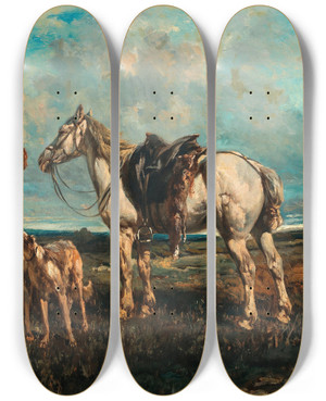 Triptych art skateboard deck of Rudolf Fedorovich Frentz After The Hunt by Rudolf Fedorovich Frentz (1831-1918)
