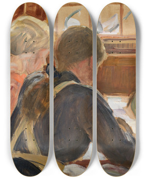Triptych art skateboard deck of Pekka Halonen Children Reading by Pekka Halonen (1865-1933)