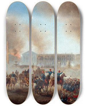 Triptych art skateboard deck of Gustave Boulanger Pisode De La Commune Place De La Concorde by Gustave Boulanger (1824-1888)
