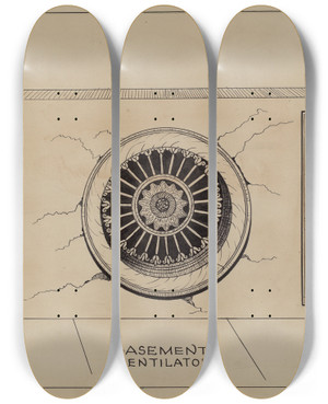 Triptych art skateboard deck of Ray Price Cast Iron Basement Vent by Ray Price (20-)