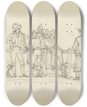 Triptych art skateboard deck of Benjamin West Figures Looking Out To Sea by Benjamin West (1738-1820)