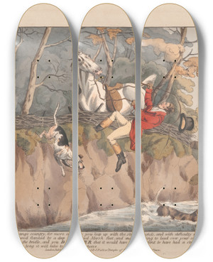Triptych art skateboard deck of Henry Thomas Alken Hunting Discoveries Discover That It Would Have Been Prudent by Henry Thomas Alken (1785-1851)