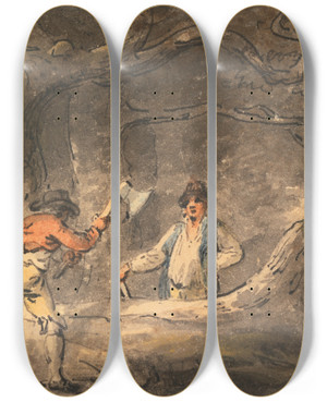 Triptych art skateboard deck of Julius Caesar Ibbetson Squared by Julius Caesar Ibbetson (1759-1817)