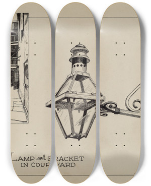 Triptych art skateboard deck of Ray Price Wrought Iron Lamp by Ray Price (20-)