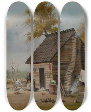 Triptych art skateboard deck of William Aiken Walker Outside The Cabin_2 by William Aiken Walker (1838-1921)