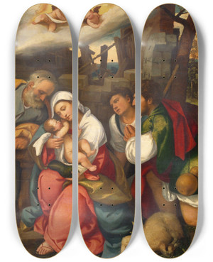 Triptych art skateboard deck of Bonifacio Veronese The Adoration Of The Shepherds_1 by Bonifacio Veronese (1487-1553) Triptych art skateboard deck of Bonifacio Veronese The Adoration Of The Shepherds_1 by Bonifacio Veronese (1487-1553)